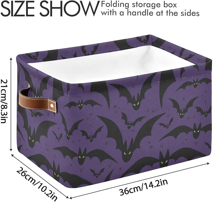 Storage Basket Bin Halloween with Bat Organizer Basket Collapsible Shelf Basket Cube with handle for Nursery Bedroom Bathroom-Ruum Studio Home