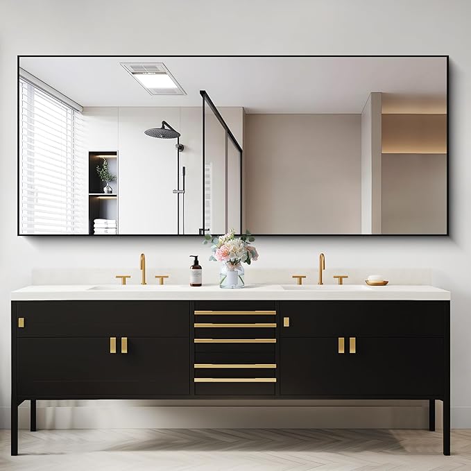 30x72inch Bathroom Mirror, Black Rectangle Mirror with Thin Frame, Large Rectangular Wall Mirror for Bathroom, Living Roomm, Hair Salon, Big Farmehouse Mirror Hang Horizontal/Vertical-Ruum Studio Home