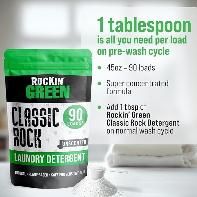 Rockin' Green Classic Rock Laundry Detergent Powder (90 Loads) - All Natural Laundry Detergent - Sensitive Skin Laundry Powder (Unscented)-Ruum Studio Home