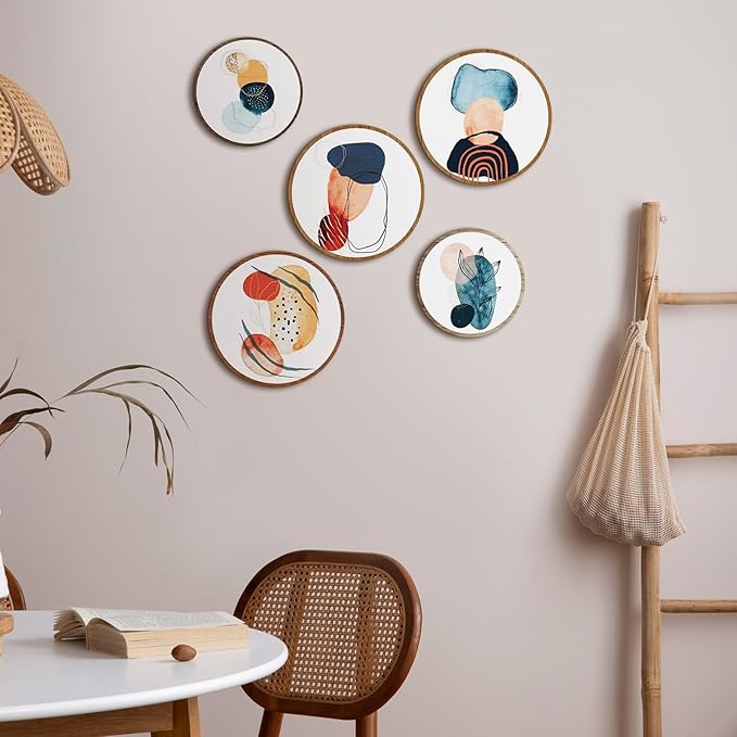 Qunclay 5 Pcs Wall Art Decor Wooden Living Room Wall Decor Bohemian Hanging Farmhouse Geometric 10'' and 8'' Aesthetic Wood Minimalist Posters for Bedroom(Geometry)-Ruum Studio Home