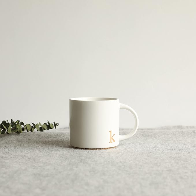 COLLECTIVE HOME - Monogram Ceramic Mugs, 15 oz Golden Initial Coffee Cups, Elegant Alphabet Tea Mugs, Elegant Personalized Mug with Gift Box, Luxurious Cups for Office and Home (k)-Ruum Studio Home