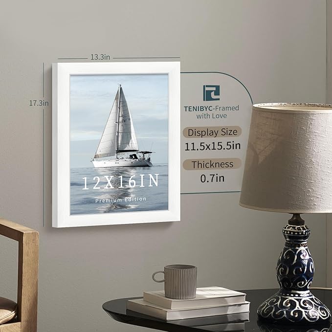 12x16 Picture Frame 3 pk - White Woodgrain, HD Tempered Glass, Wall Gallery Photo Frame-Ruum Studio Home