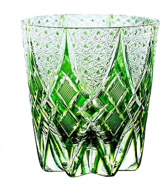 JEKE Edo style Hand Carved Drinking Glass Crystal Whisky Glass 340ml Tumbler For Whiskey Cocktail-Vodka-Beer Drinkingware Glasses In Gift Carton (Green)-Ruum Studio Home