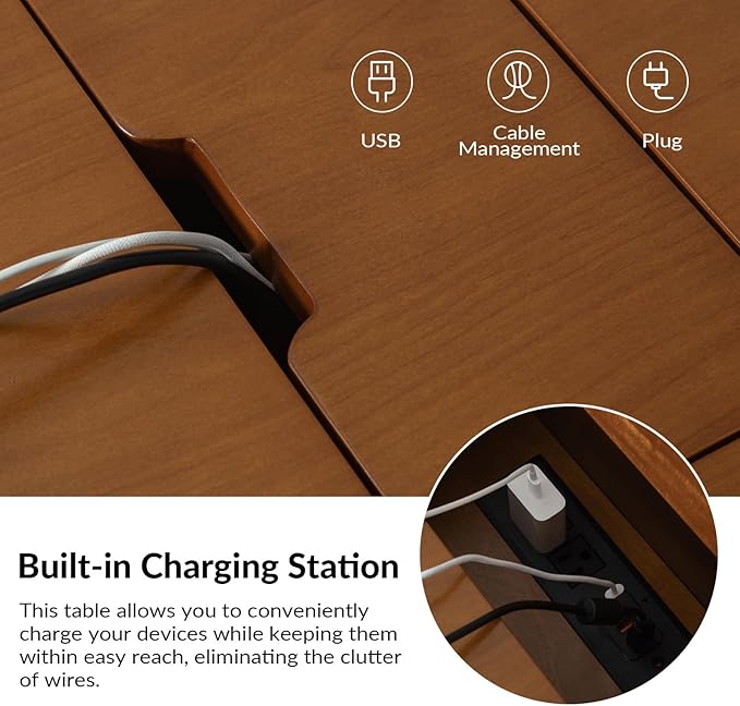 HULALA HOME End Table with Drawer and Charging Station, Modern End Table with USB Ports and Outlets, Wooden Side Table with Storage-Acorn-Ruum Studio Home
