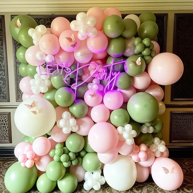Sage Green Pink Balloons 12 Inch Olive Green Pastel Pink Ivory Metallic Gold Latex Balloon for Boho Baby in Bloom Fairy Floral Wildflower Tea Safari Jungle Baby Shower Birthday Party Decoration-Ruum Studio Home
