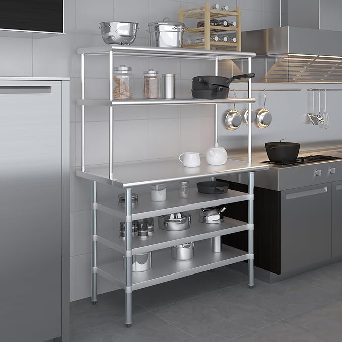 AmGood Stainless Steel Double-Tier Shelf | Work Table Overshelf | NSF Certified | Fits Over Tables | Many (48 in. Long x 18 in. Deep)-Ruum Studio Home