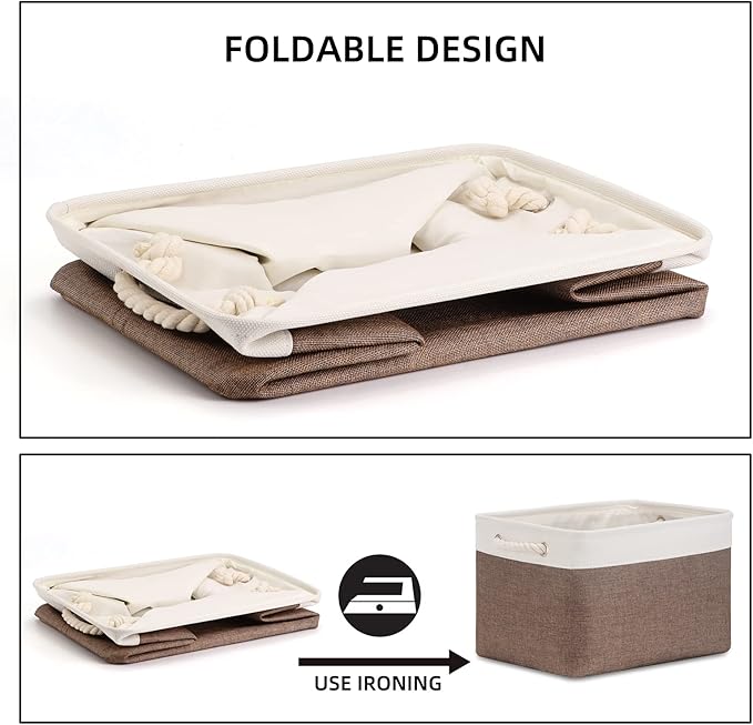 Bidtakay Baskets Fabric Storage Bins for Shelves [3-Pack] Decorative Storage Baskets for Organizing 15 X 11 X 9.5 inches Nursery Closet Foldable Toy Storage Closet Organizer Brown-Ruum Studio Home