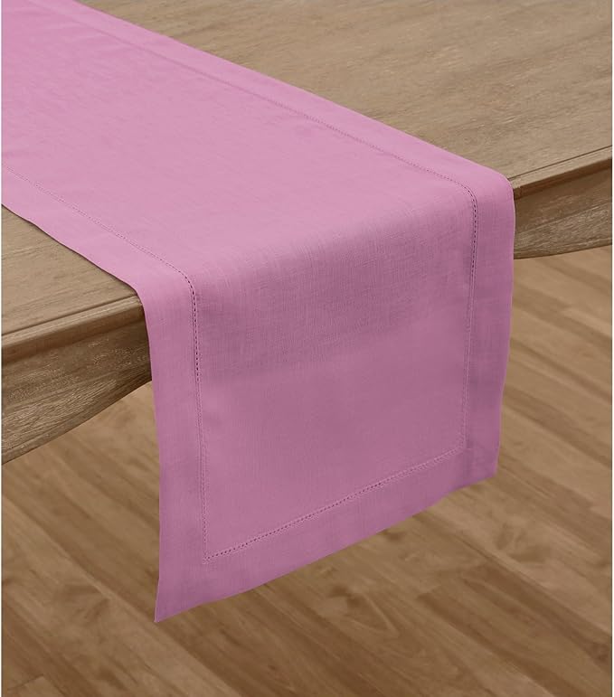 Solino Home Linen Table Runner 108 Inches Long - Classic Hemstitch 100% Pure Linen Violet Dining Table Runner 14 x 108 Inch for Halloween-Ruum Studio Home
