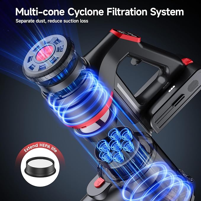 Cordless Vacuum Cleaner, 550W 45KPA Dual Motor Stick Vacuum for Home with 60mins Runtime, 6 LED Green Headlights, Self-Standing Design, V-Shaped Floor Brush for Carpet Tile Pet Hair Hardwood Floors-Ruum Studio Home