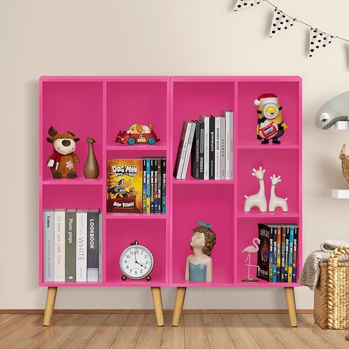 LEYAOYAO Bookshelf,3 Tier Book Shelf with Legs,Pink Modern Bookshelf,Large Freestanding Open Modern Bookshelves,Display Bookcases Decor Furniture for Nursery-Ruum Studio Home