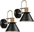 Modern Wall Sconces Set of Two, HWH Industrial Sconce Wall Lighting 1-Light, Gooseneck Barn Wall Vanity Light for Bedroom Kitchen, Hammered Metal Shade, Black and Gold Finish, 5HZG74B-2L BK+BG-Ruum Studio Home