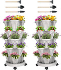 Vertical Planter 5 Tier Stackable Planters Garden Planters Strawberry Herb Flower and Vegetable Planter Indoor Outdoor Gardening Pots with Removable Wheels and Tools 2-Pack-Ruum Studio Home