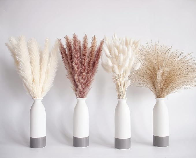 Natural Dried Pampas Grass Decor, 100 PCS Pampas Grass Contains White Bunny Tails Dried Flowers, Reed Grass Bouquet for Wedding Boho Flowers Home Table Decor, Rustic Farmhouse Party-Ruum Studio Home