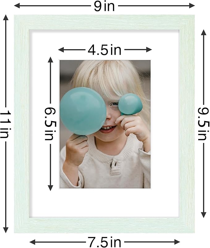 Vittanly 8x10 Picture Frames Set of 9, Shatter Resistant Plexiglass, Display 5x7 Pictures with Mat or 8x10 without Mat, Photo Frames for Wall or Tabletop, Engineered Wood, Vintage Green-Ruum Studio Home