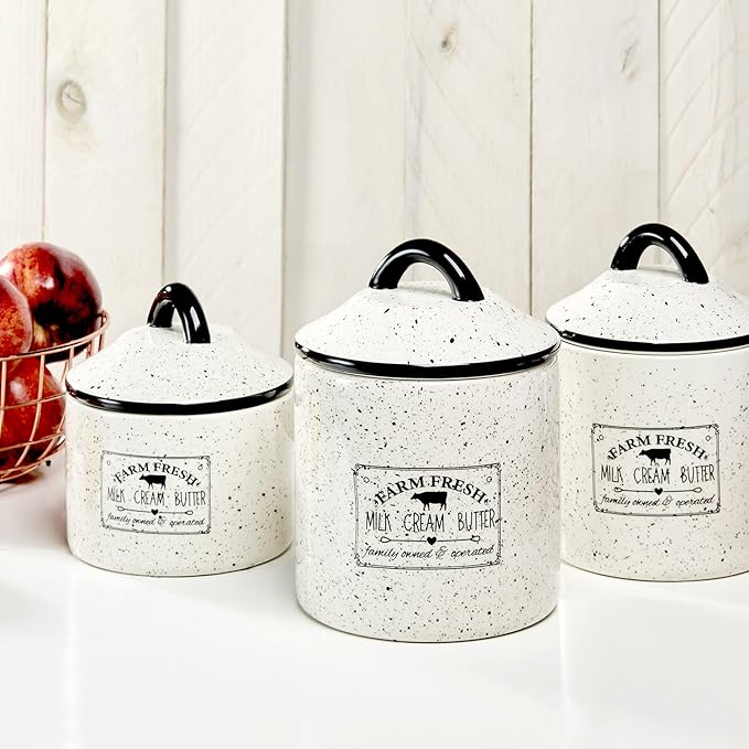 American Atelier Canister Set 3-Piece Ceramic Jars in Small, Medium, Large with Airtight Lids for Cookies, Candy, Coffee, Flour, Sugar, Rice, Pasta, Cereal & More (Farm Fresh)-Ruum Studio Home