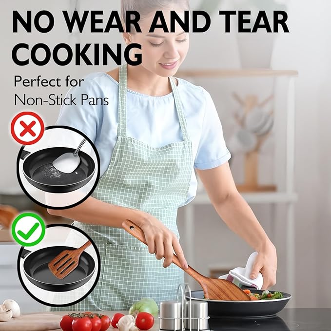 Wooden Spatulas for Cooking Non-Stick Kitchen Pan Toolset 2 PCS Set, Natural Teak Kitchen Utensils,Smooth Finish Utensils Fried Spatula,Turner Non-Stick Wooden Cooking Utensils-Ruum Studio Home
