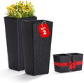 IDZO Wicker All-Weather Planter Set with Liners Tall Plant Decor Box for Outdoors Patio Herb Garden Furnishings - Rectangular Mocha-Ruum Studio Home