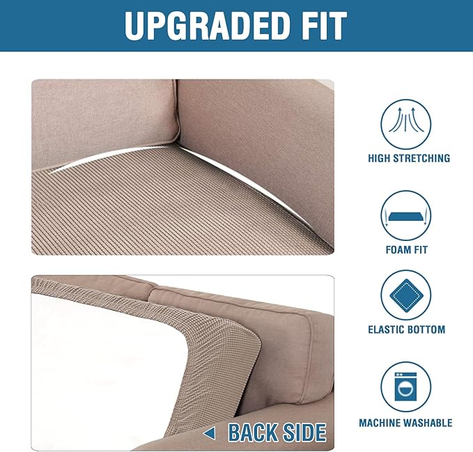 H.VERSAILTEX Super Stretch Individual Seat Cushion Covers Sofa Covers Couch Cushion Covers Slipcover Sets Thick Jacquard Textured Twill Fabric (1 Piece Loveseat Cushion Cover, Sand)-Ruum Studio Home