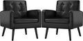 Yaheetech Mid-Century Accent Chairs, PU Leather Modern Upholstered Living Room Chair, Cozy Armchair Button Tufted Back and Wood Legs for Bedroom/Office/Cafe Black 2PCS-Ruum Studio Home