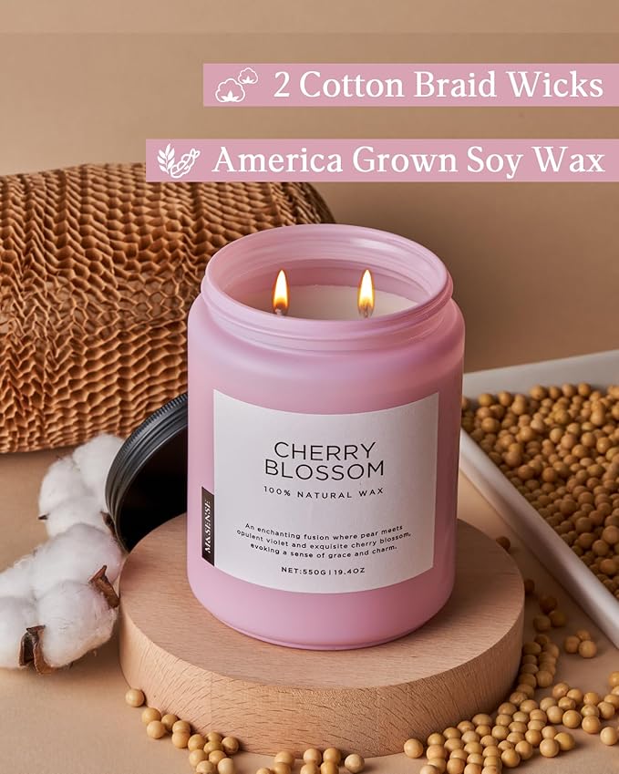 M&SENSE Cherry Blossom Scented Spring Candle, 19.4oz 110 Hours Long Lasting Natural Soy Wax Stress Relief Aromatherapy Romantic Candle for Women & Bedroom Decor-Ruum Studio Home
