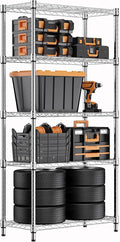 1250 lbs Steel Heavy Duty 5-Tier Utility Shelving Unit Steel Organizer Wire Rack for Home,Kitchen,Office,Chrome (13.7" D x 23.6" W x 62.4" H)-Ruum Studio Home