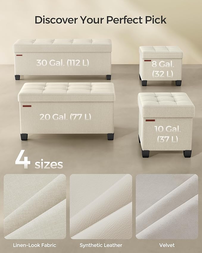 SONGMICS Storage Ottoman Bench, Foldable Foot Rest with Legs, 15 x 43 x 15.7 Inches, End of Bed Bench, Storage Chest, Load up to 660 lb, for Living Room, Bedroom, Entryway, Cream White ULSF018W01-Ruum Studio Home
