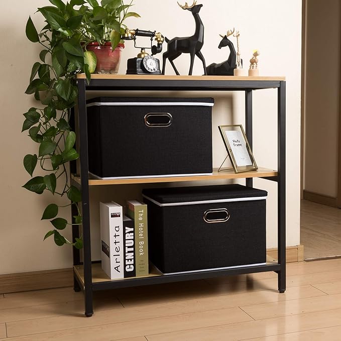 PRANDOM Large Foldable Storage Boxes with Lids [5-Pack] Organizer Containers Baskets Cube with Cover for Home Bedroom Closet Office Black17.7x11.8x11.8 For 6+ Year Old Boys and Girls-Ruum Studio Home
