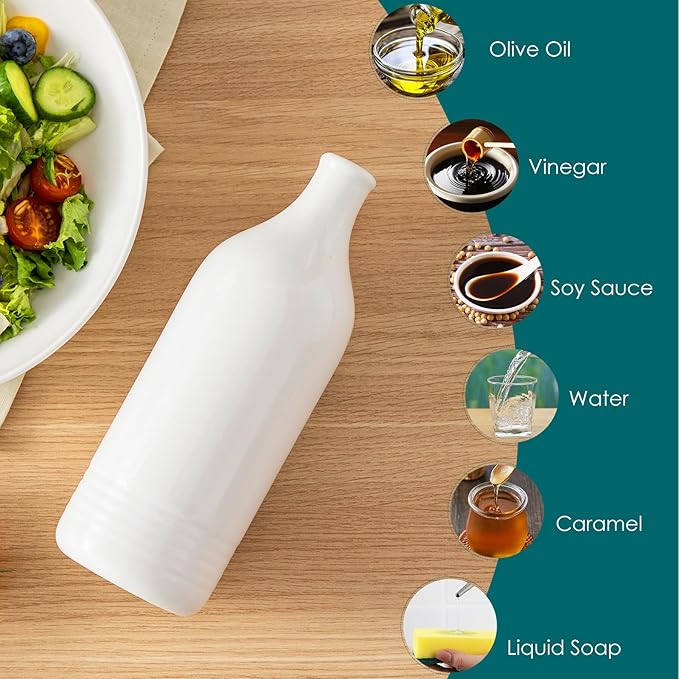 vancasso 20 Oz Ceramic Olive Oil Dispenser Bottle, Bottle Dispenser with Spout and Funnel for Kitchen,Suitable for Oil, Vinegar, Coffee Syrups & Other Liquids, White-Ruum Studio Home