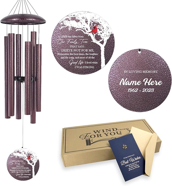 ASTARIN 36" Large Deep Tone Personalized Name Sympathy Wind Chimes, Cardinal Memorial Wind Chime for Loss of Mother Father Loved One, Bereavement Condolence Gifts Decor Outdoor Patio Garden-Ruum Studio Home