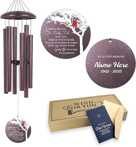 ASTARIN 36" Large Deep Tone Personalized Name Sympathy Wind Chimes, Cardinal Memorial Wind Chime for Loss of Mother Father Loved One, Bereavement Condolence Gifts Decor Outdoor Patio Garden-Ruum Studio Home