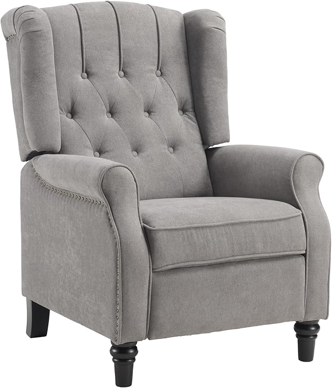 EBELLO 2 Pcs Pushback Recliner Chairs, Fabric Armchair Push Back Recliner with Rivet Decoration, Single Sofa Accent Chair for Living Room, Bedroom, Grey-Ruum Studio Home
