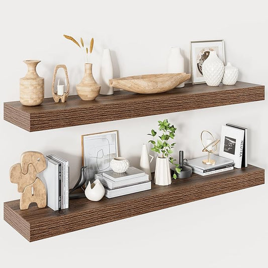 Heimlove 40 Inches Floating Shelves for Wall,9.3" Deep Walnut Long Floating Shelves Set of 2,Large Display Shelf & Storage Shelf,Wall Shelf for Bathroom Bedroom Living Room Kitchen Office-Ruum Studio Home