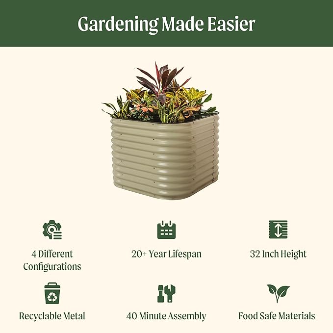 Vego garden 32" Extra Tall Raised Garden Bed Kits, 4 in 1 Modular Raised Planter Box for Vegetables Flowers Fruits Oval Metal Raised Garden-British Green-Ruum Studio Home