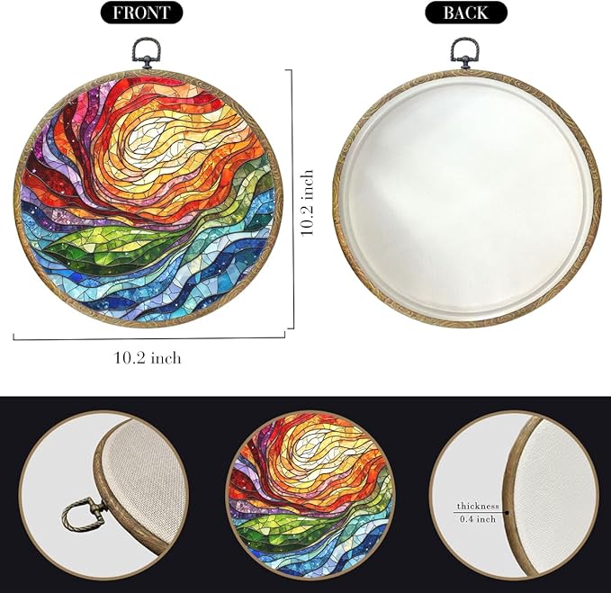 Colorful Boho Rainbow Geometric Spiral Sun Art Gift Framed Round Wall Decor Canvas Wall Art Hanging Prints Artwork for Home Office Bathroom Bedroom Living Room Decorations 10.2X10.2 Inch-Ruum Studio Home