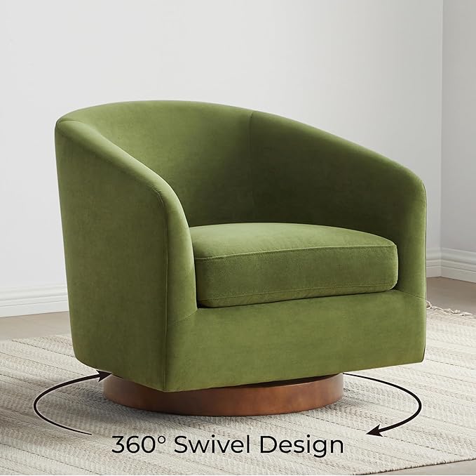 CHITA Swivel Accent Chair, FSC Certified Upholstered Velvet Barrel Chair for Living Room, Fully Assembled, Forest Green-Ruum Studio Home