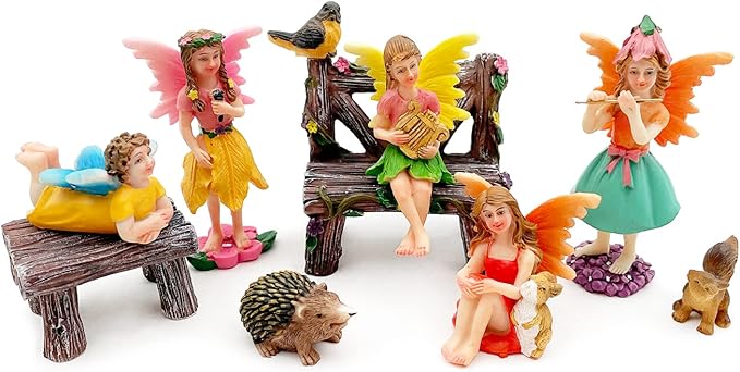 Fairies Set of 10 Pcs Miniature Garden Figurines - Outdoor Decor Art for Fall Winter, Outdoor Statue for Patio, Lawn, Yard Decoration-Ruum Studio Home