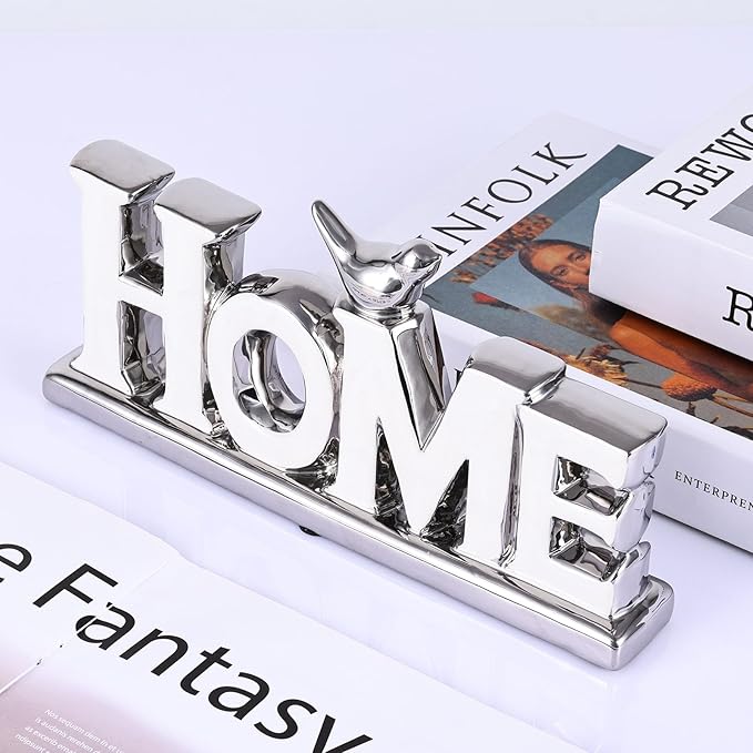 Love Sign Decoration,White and Silver Love Signs for Home Decor,Bird Sculpture Personalized Love Decor,Chrome Style Figurine Decorative Ornaments for Living Room,Bedroom,Desktop (Home, White+Silver)-Ruum Studio Home