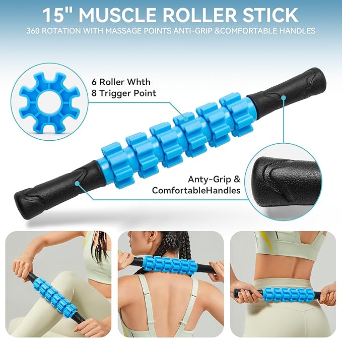 5 in 1 Foam Roller Set for Deep Tissue Muscle Massage, High Density Trigger Point Fitness Patented Exercise Foam Roller, Massage Roller, Massage Ball, Resistance Band, for Whole Body-Ruum Studio Home