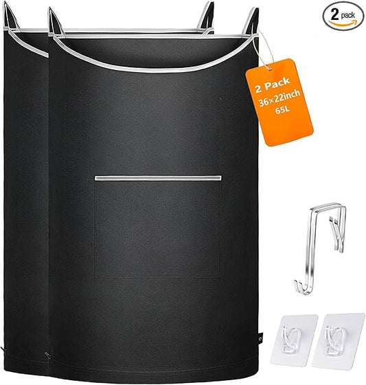 XL Hanging Laundry Hamper, 2PC-Black, Over Door/Wall Mount, Large Capacity, Modern Design, Durable, Waterproof-Ruum Studio Home