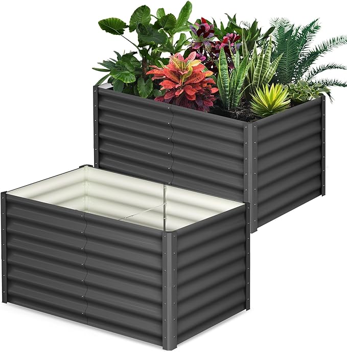 Large Outdoor Planter Boxes Kit Set of 2,6x3x2ft Galvanized Raised Bed Planter with Open-Ended Base Design, Elevated for Outdoor Plants, Durable Raised Bed for Gardening,Green-Ruum Studio Home