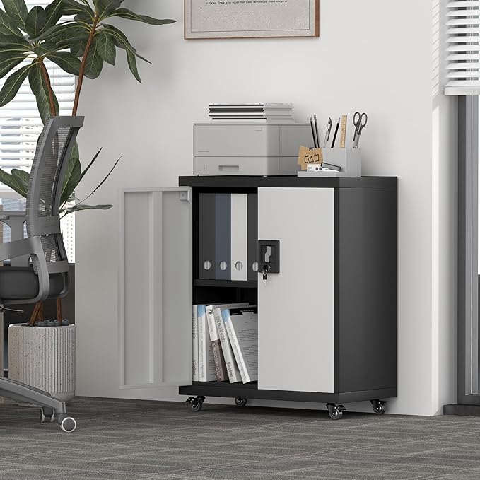 Locking Storage Cabinet,Steel Garage Cabinet with Wheels,Utility Tool Cabinet1 for Garage,Home Office and Warehouse-Ruum Studio Home