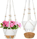 ZMTECH 2 Pack 10 Inch White Hanging Planters with Macrame Plant Hanger for Indoor and Outdoor Plants, Self Watering, Drainage Hole, Visible Level Tray-Ruum Studio Home