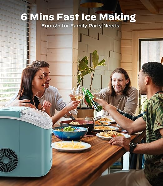 Nugget Ice Maker Countertop, Silonn Chewable Pellet Ice Machine with Self Cleaning Function, Pebble Portable Ice Maker with Ice Scoop for Home Kitchen Office, Green-Ruum Studio Home