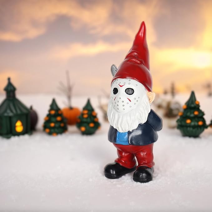 Horror Garden Gnome Decor - 5.5" Halloween Outdoor Statue, Spooky Valentines Gifts & Creepmas Collectible (Weatherproof Resin)-Ruum Studio Home