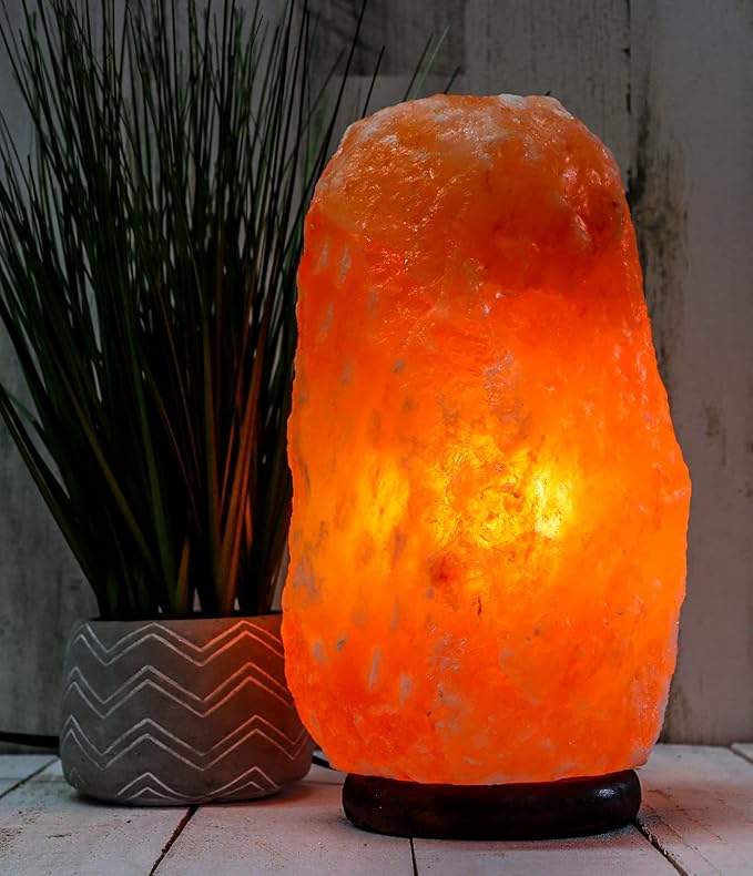 Himalayan Secrets LARGE Salt Lamp - Natural Pink Crystal with Wooden Base - Dimmer Cord and Bulb included (25-30 LBS)-Ruum Studio Home