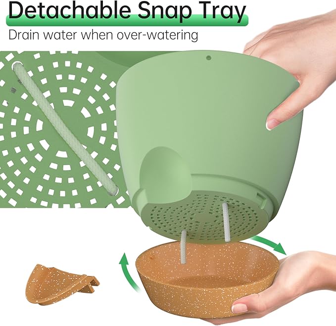 ZMTECH 10 Inch Hanging Planters for Indoor Outdoor Plants, 2 Pack Self Watering Hanging Plant Pots with Drainage Holes and Removable Saucer, Plastic Flower Hanging Pots with Watering Lip (Green)-Ruum Studio Home