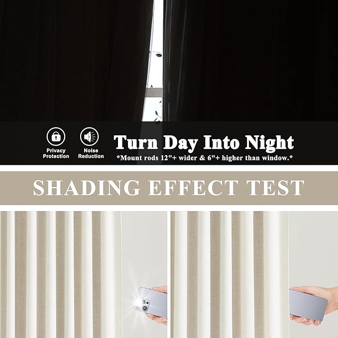 Vision Home Natural Pinch Pleated Full Blackout Curtains Linen Blended Room Darkening Window Curtains 108 inch for Living Room Bedroom Thermal Insulated Pinch Pleat Drapes with Hooks 40" Wx108 Lx2-Ruum Studio Home