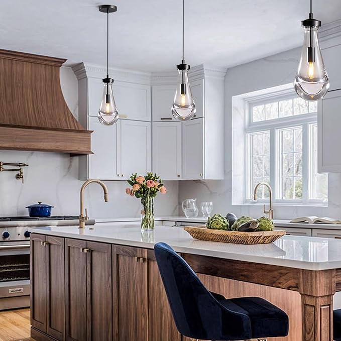 Modern Raindrop Pendant Lights, Pendant Lights for Kitchen Island, Black Brass Base Dining Room Light Fixtures, Interior Chandelier in The Living Room Hallway, Including Bulb-Ruum Studio Home