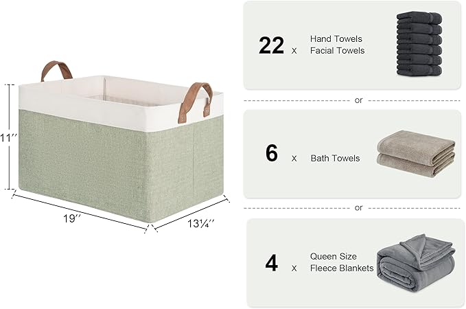 StorageWorks Storage Bins, Fabric Storage Bins for Shelves, Extra Large Storage Baskets with Metal Frame, Closet Baskets and Bins with Handles, Jumbo, Green and White, 2-Pack-Ruum Studio Home