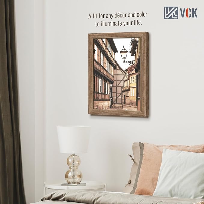 VCK 11x17 Picture Frame Set of 3 - Brown Walnut, Natural Textured Solid Wood Picture Poster Frame, Wall Gallery Frame-Ruum Studio Home